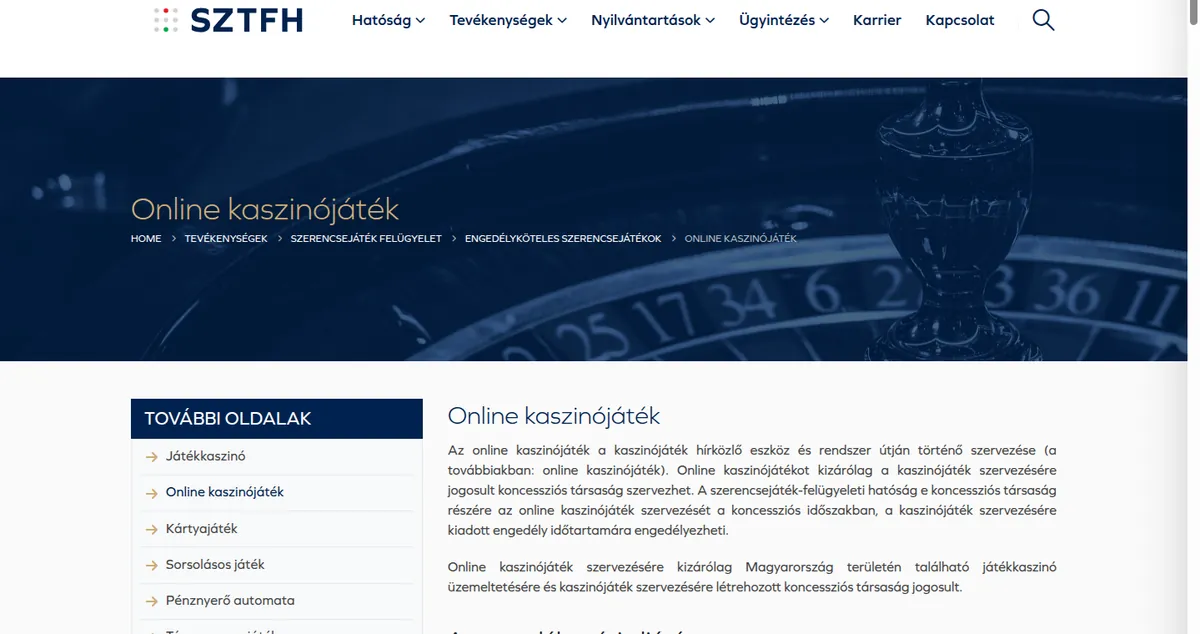 Az SZTFH tájékoztató lapja az online kaszinójáték szervezéséről